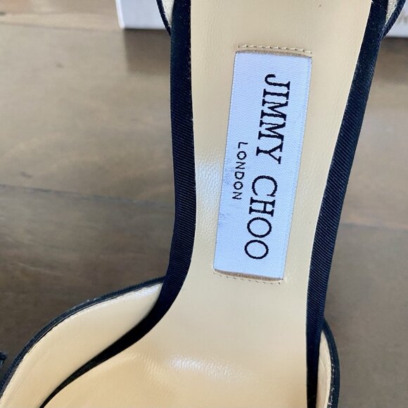 Jimmy Choo Averly Black Heels Asymmetric Fascinator Bows - Picture 10 of 16